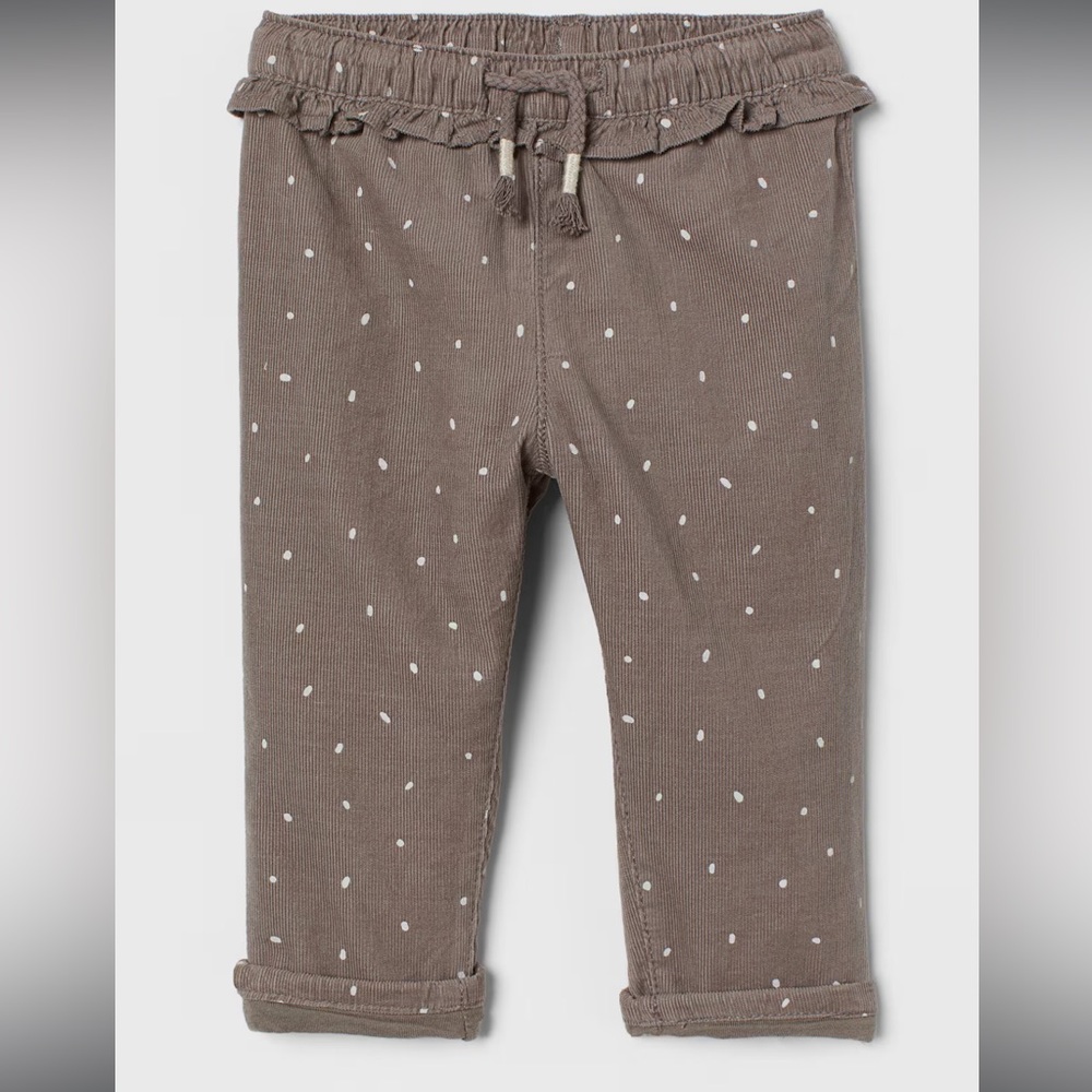 H&M Baby Girl Corduroy Lined Pants Ruffle Waist Dark Greige 18M EUC